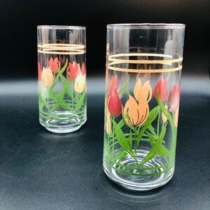 90s Crisa Drinking Glass PAIR Tulip Tumbler Floral Granny Chic Prairie Kitchen
